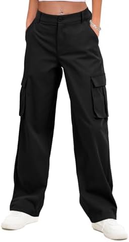 BXCNCKD Women's Retro Pocket Cargo Pants Multi Pocket Casual